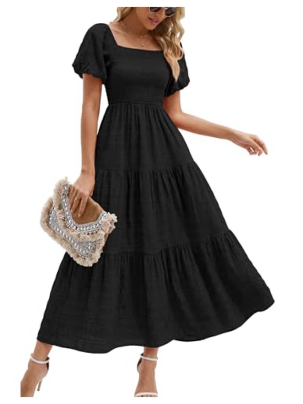 Puff Short Sleeve Maxi Dress with Pockets